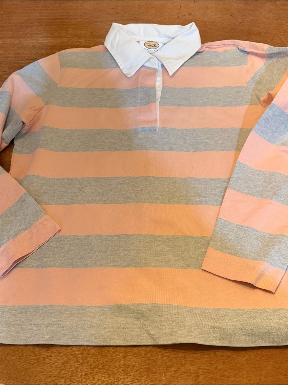 Vintage Talbots Pink & Grey Striped Long Sleeve Rugby Shirt Size Medium M